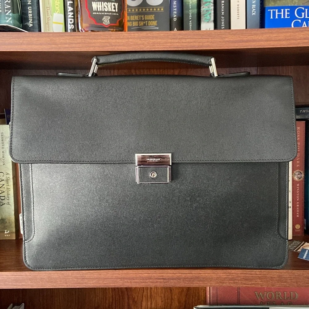Longchamp Racing Handle Briefcase In Black - Lockable with Key